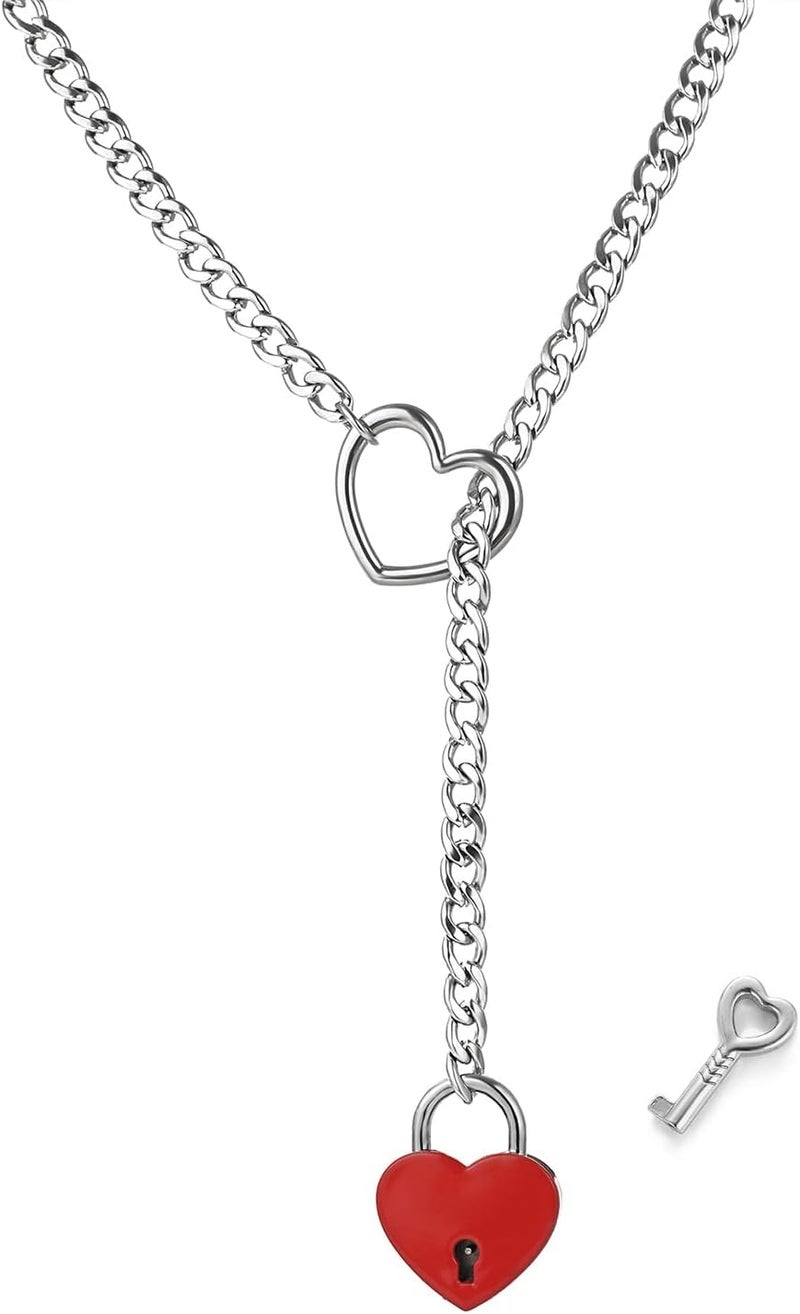 MIFYNN Heart O ring Slip Chain Necklaces for Women Stainless Steel Cuban Chain Bar Necklace Punk Rock Collar Necklace Handmade Adjustable Lariat Y Necklaces for Men - Image 1